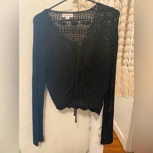 Vici crochet black crop top with drawstring. Never worn. Size small